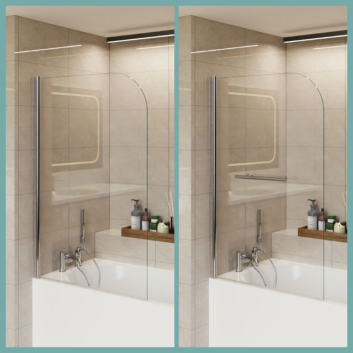Pivot Shower Bath Screen Glass Panel 1400mm Height with Towel Rail Easy Clean