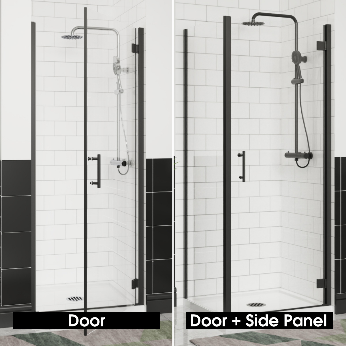 Chrome Black Hinged Door Shower Enclosure Walk in Cubicle 6mm Glass Panel