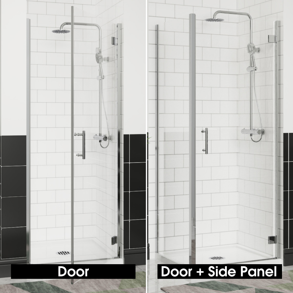 Chrome Black Hinged Door Shower Enclosure Walk in Cubicle 6mm Glass Panel