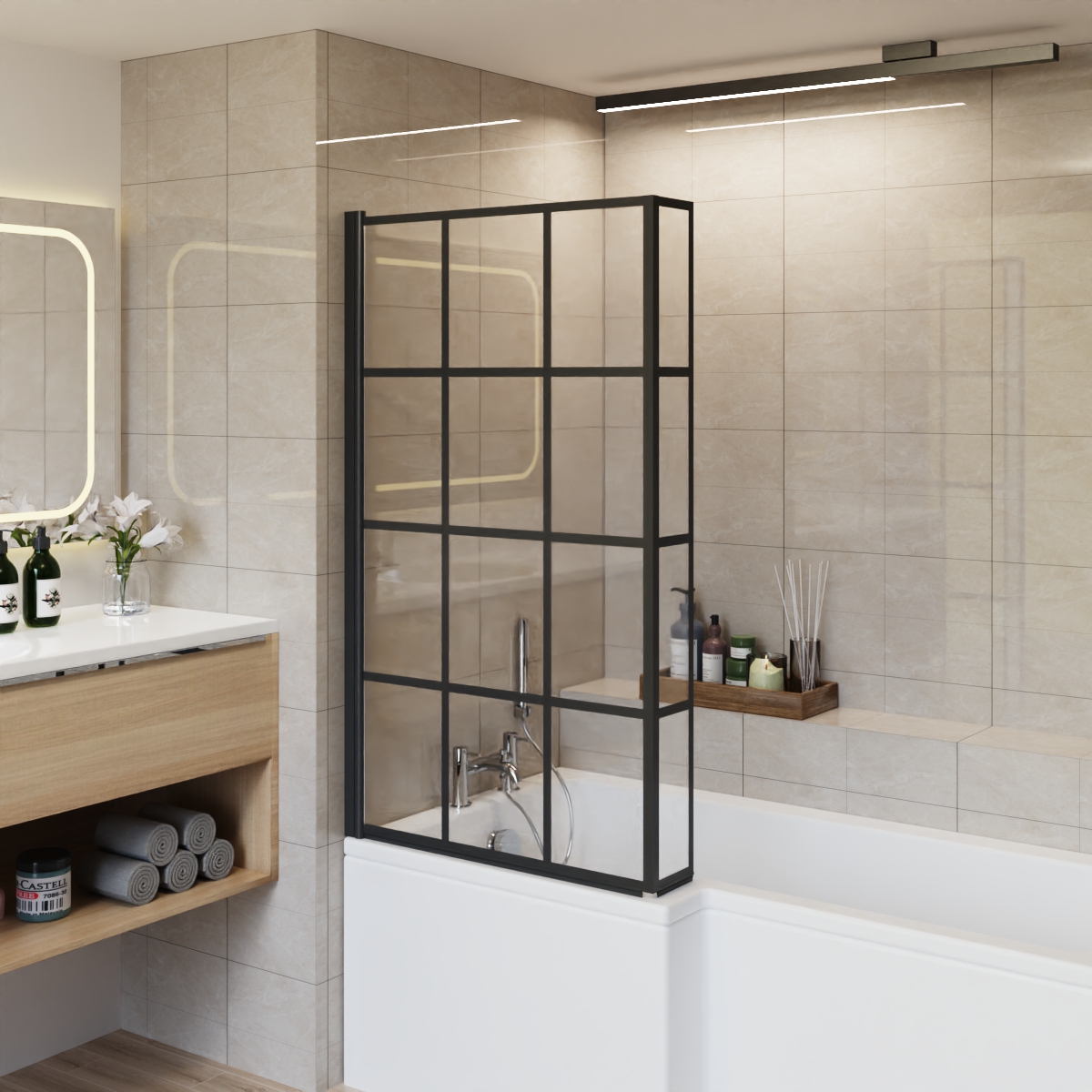 180 Pivot L Shape Shower Bath Screen Hinged/Fixed Return 6mm Easy Clean Glass