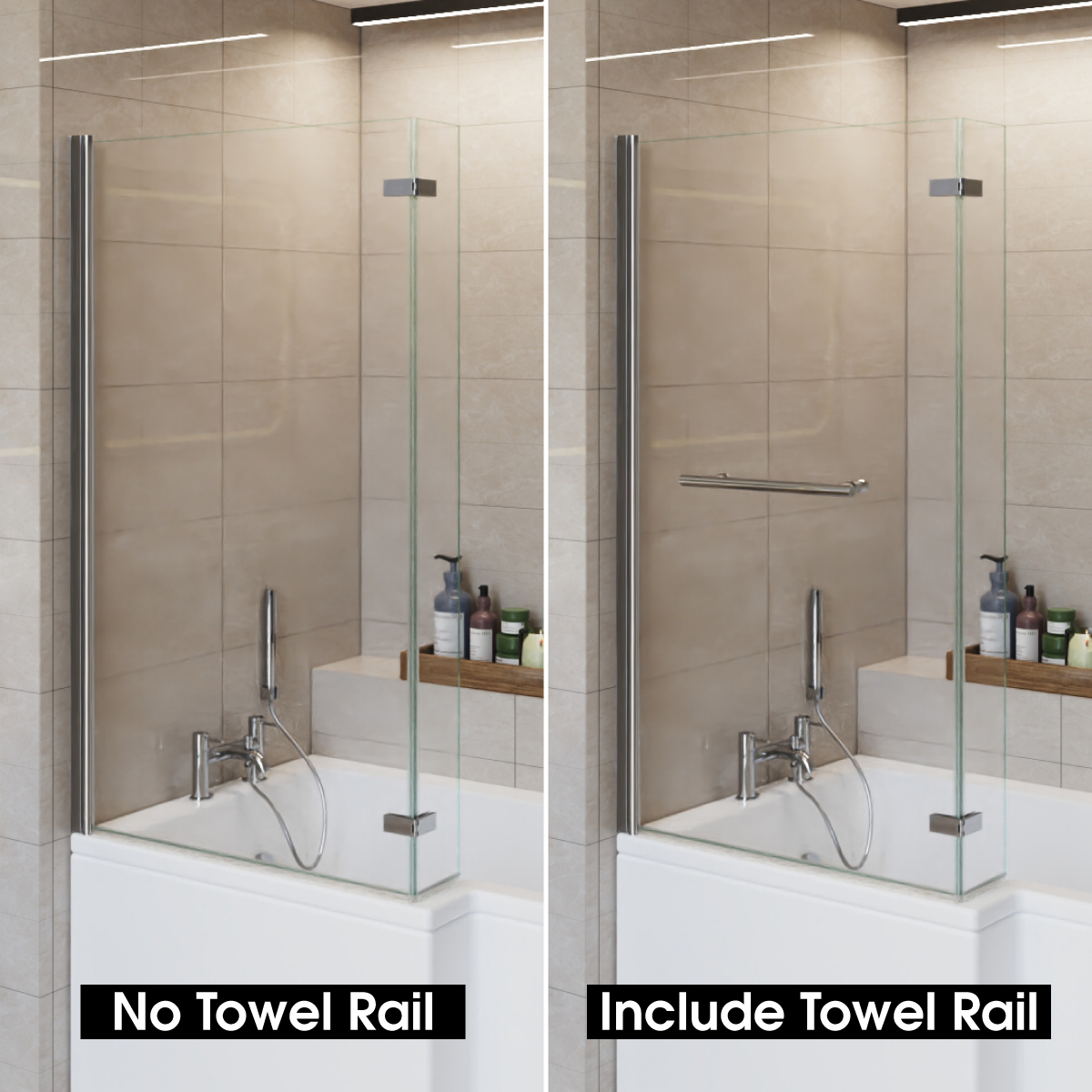 180 Pivot L Shape Shower Bath Screen Hinged/Fixed Return 6mm Easy Clean Glass