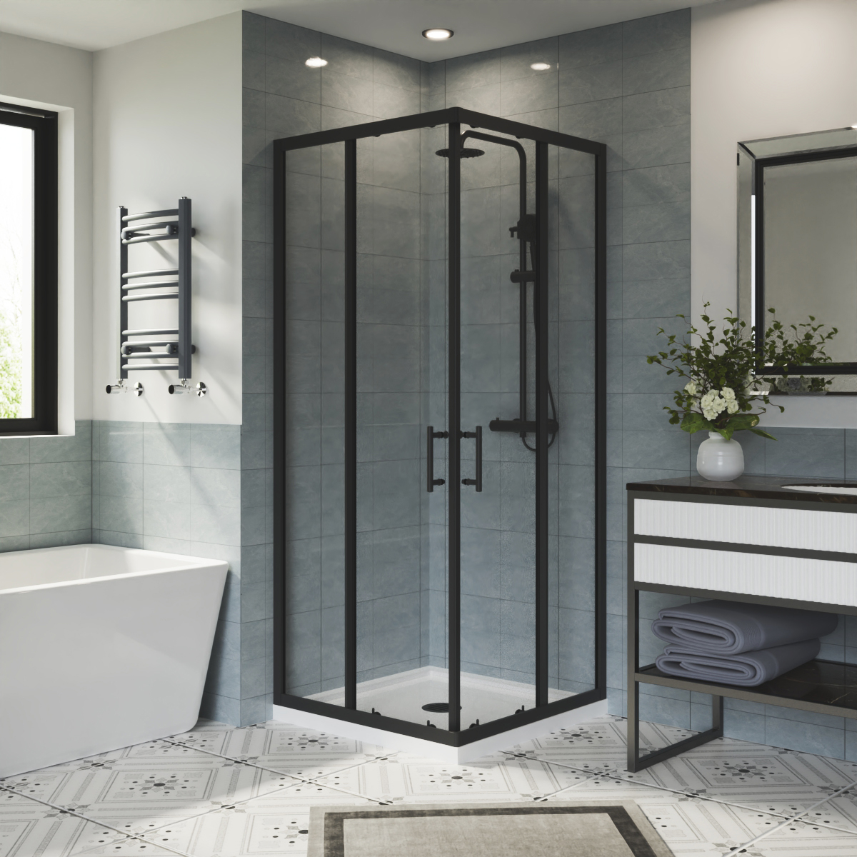 Corner Entry Shower Enclosure Walk in Cubicle Sliding Door 6mm Glass Screen - Picture 17 of 23