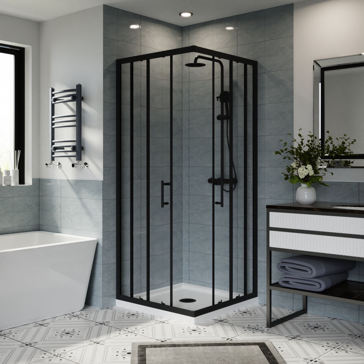 Corner Entry Shower Enclosure Walk in Cubicle Sliding Door 6mm Glass Screen - Picture 18 of 23