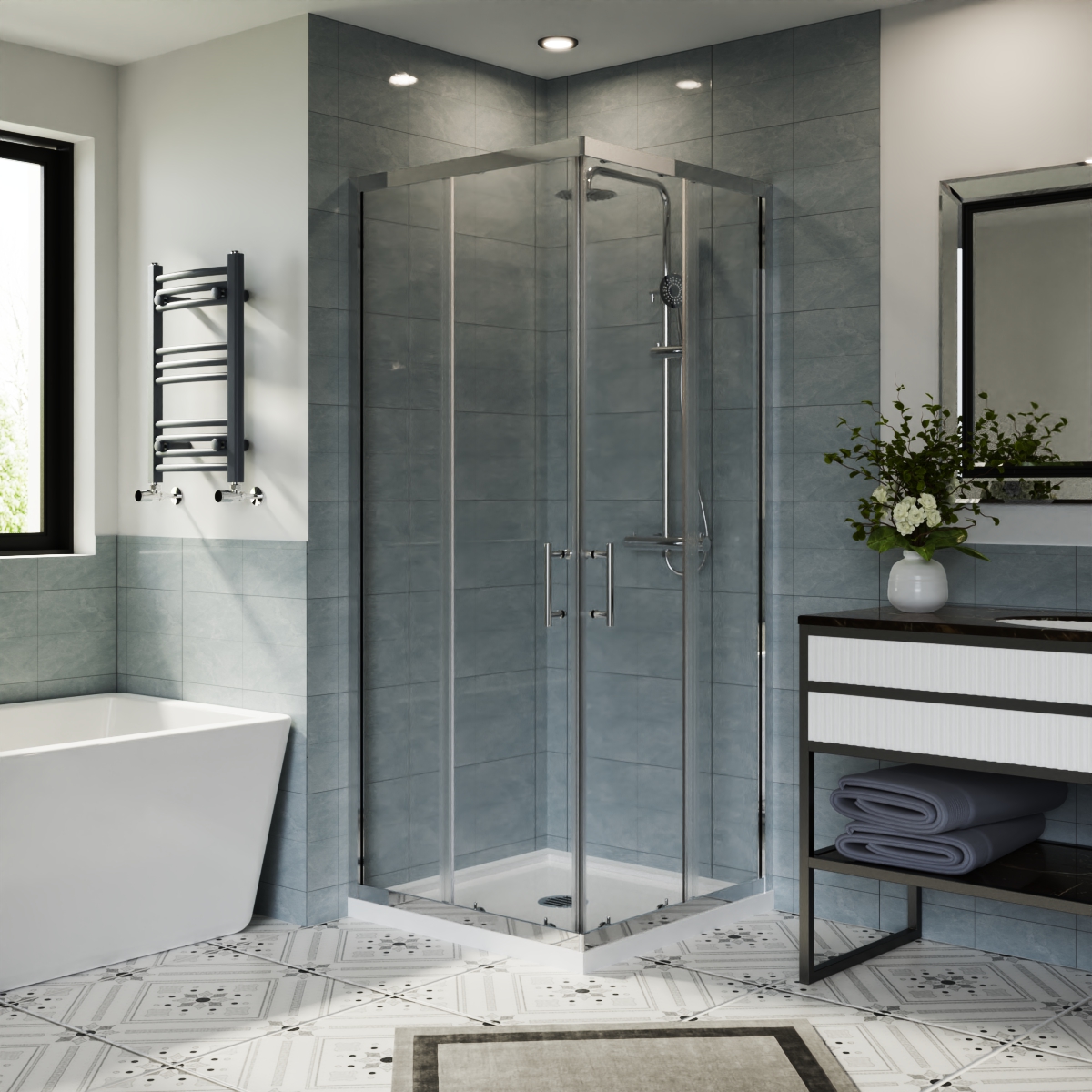 Corner Entry Shower Enclosure Walk in Cubicle Sliding Door 6mm Glass Screen - Picture 10 of 23