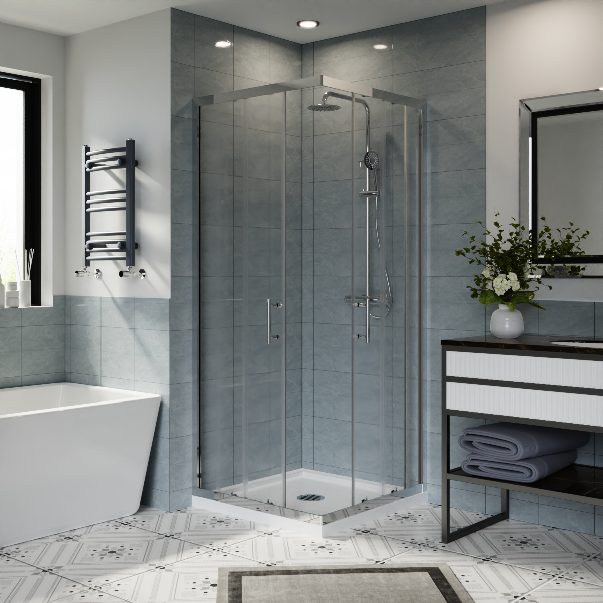 Corner Entry Shower Enclosure Walk in Cubicle Sliding Door 6mm Glass Screen - Picture 11 of 23