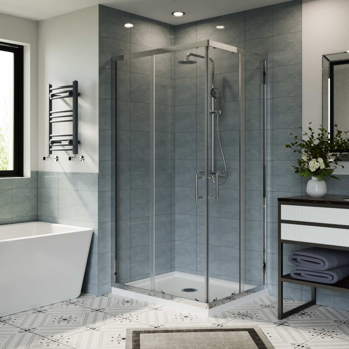 Corner Entry Shower Enclosure Walk in Cubicle Sliding Door 6mm Glass Screen - Picture 12 of 23