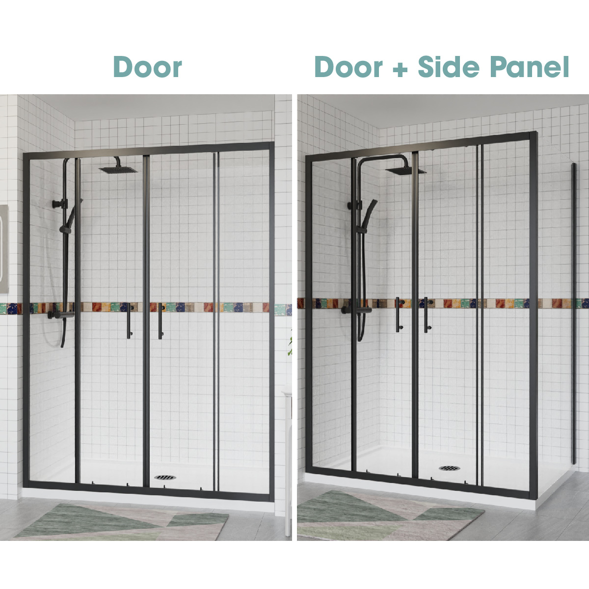 Matt Black Sliding Pivot Door Shower Enclosure Walkin Cubicle Framed Glass Panel