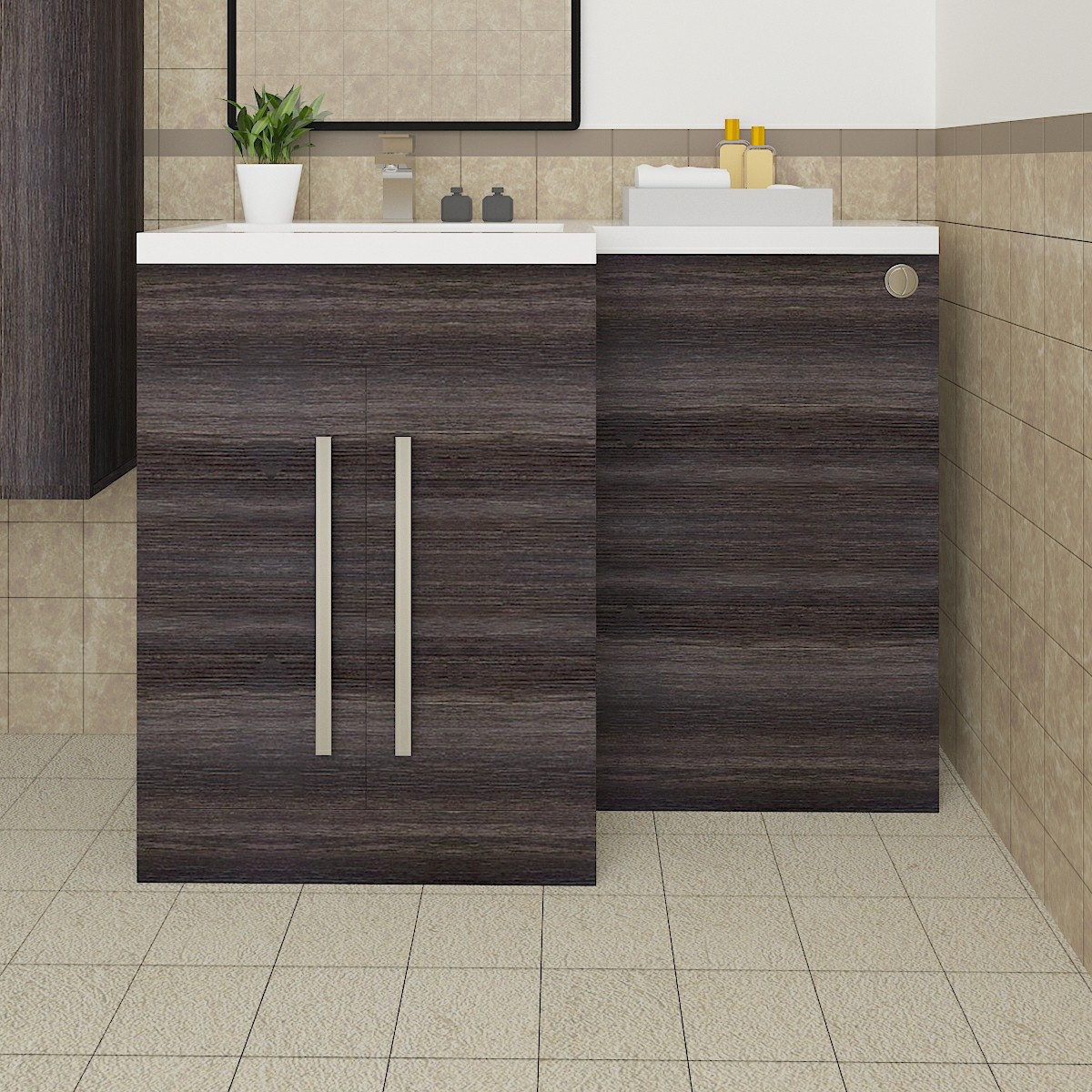 L Shape Basin Vanity BTW Toilet Bathroom Furniture Suite Bath Panel Calm Grey