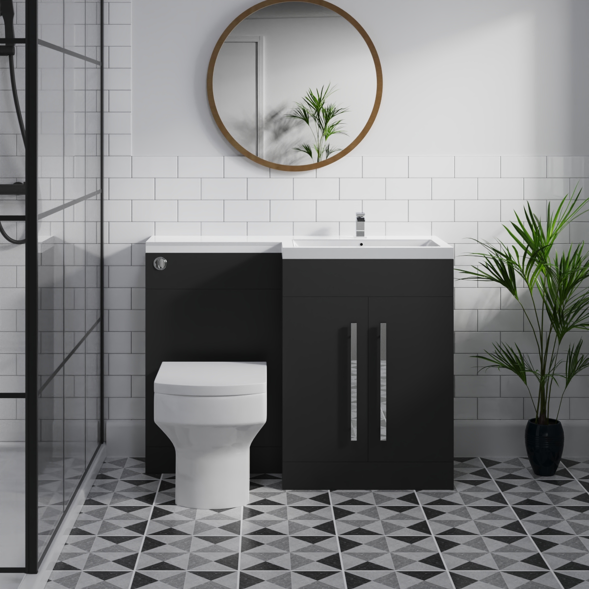 L Shape Black Vanity Unit Bathroom Furniture Suite Basin Sink Toliet ...