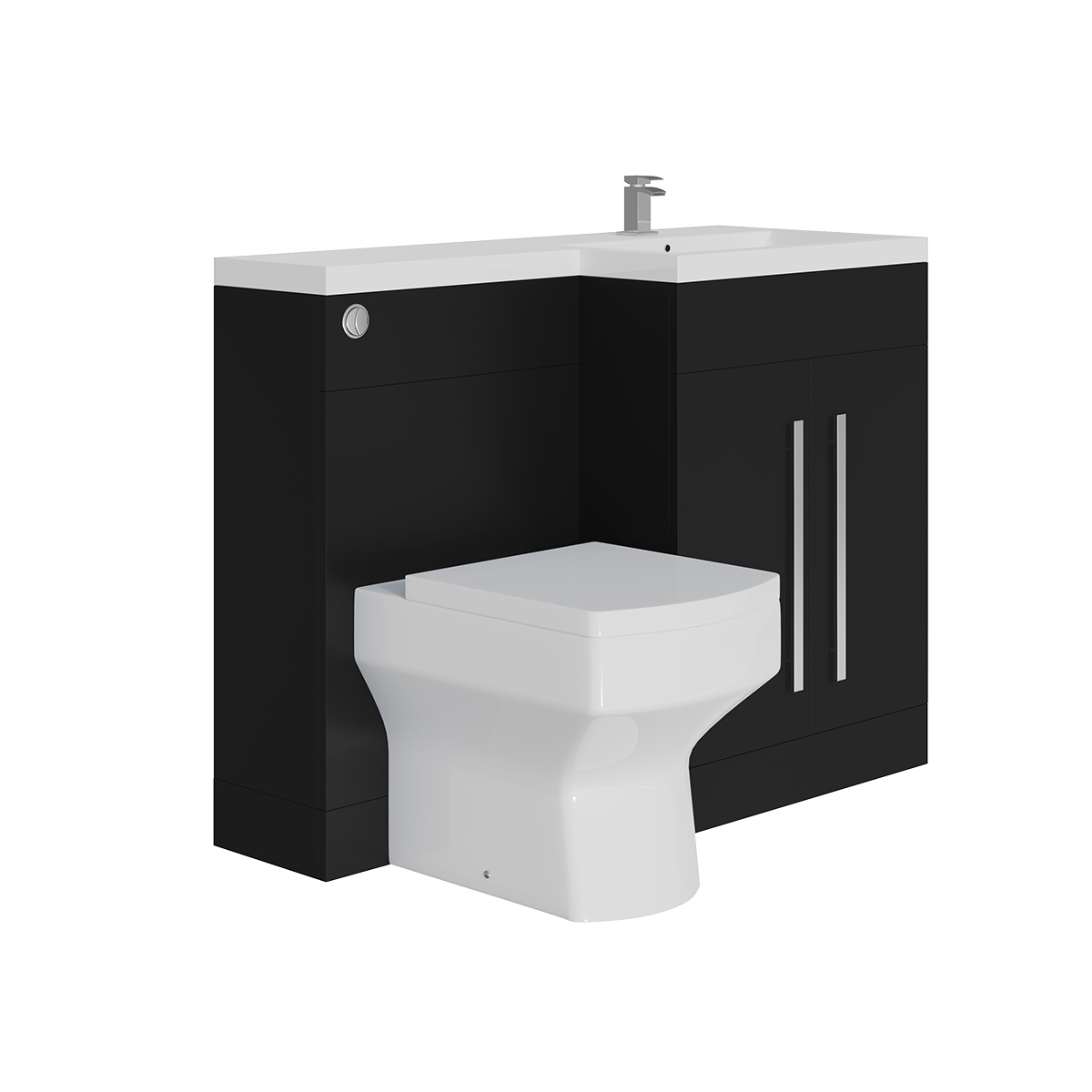 L Shape Black Vanity Unit Bathroom Furniture Suite Basin Sink Toliet