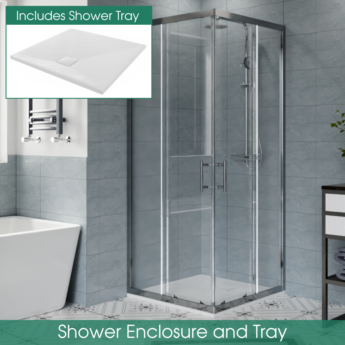 Rectangle Square Shower Enclosure Sliding Door 6mm Glass Cubicle Tray Waste