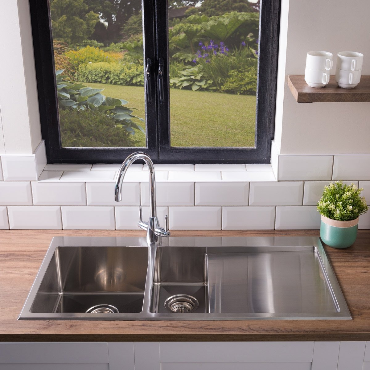 Kitchen Sink Stainless Steel Square Single Bowl & 1.5 Bowl Drainer Reversible