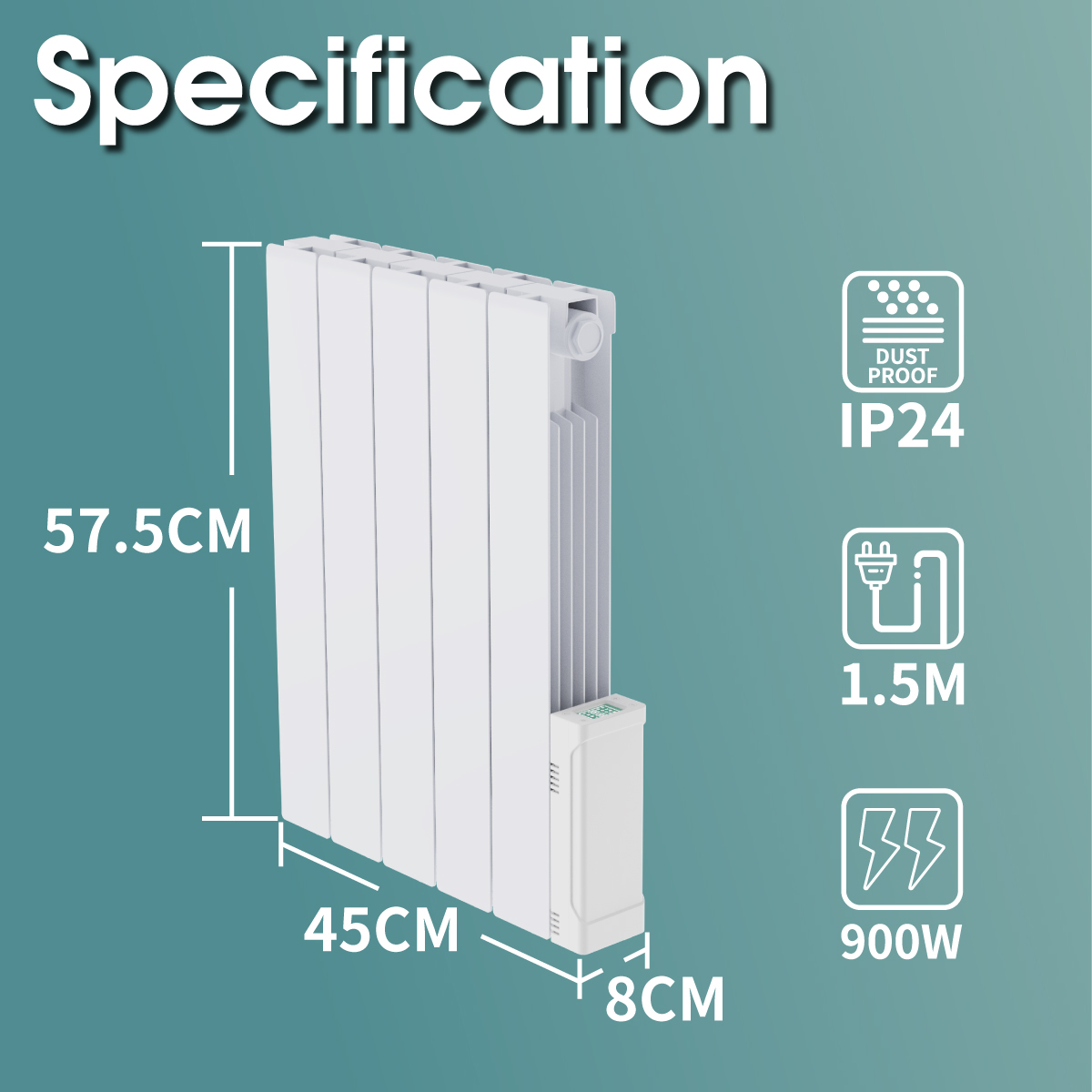 Oil Filled Electric Radiator Wall Mounted Portable Heater Thermostat WIFI Timer