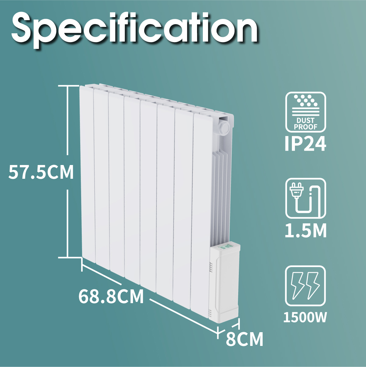 Oil Filled Electric Radiator Wall Mounted Portable Heater Thermostat WIFI Timer - Picture 13 of 15