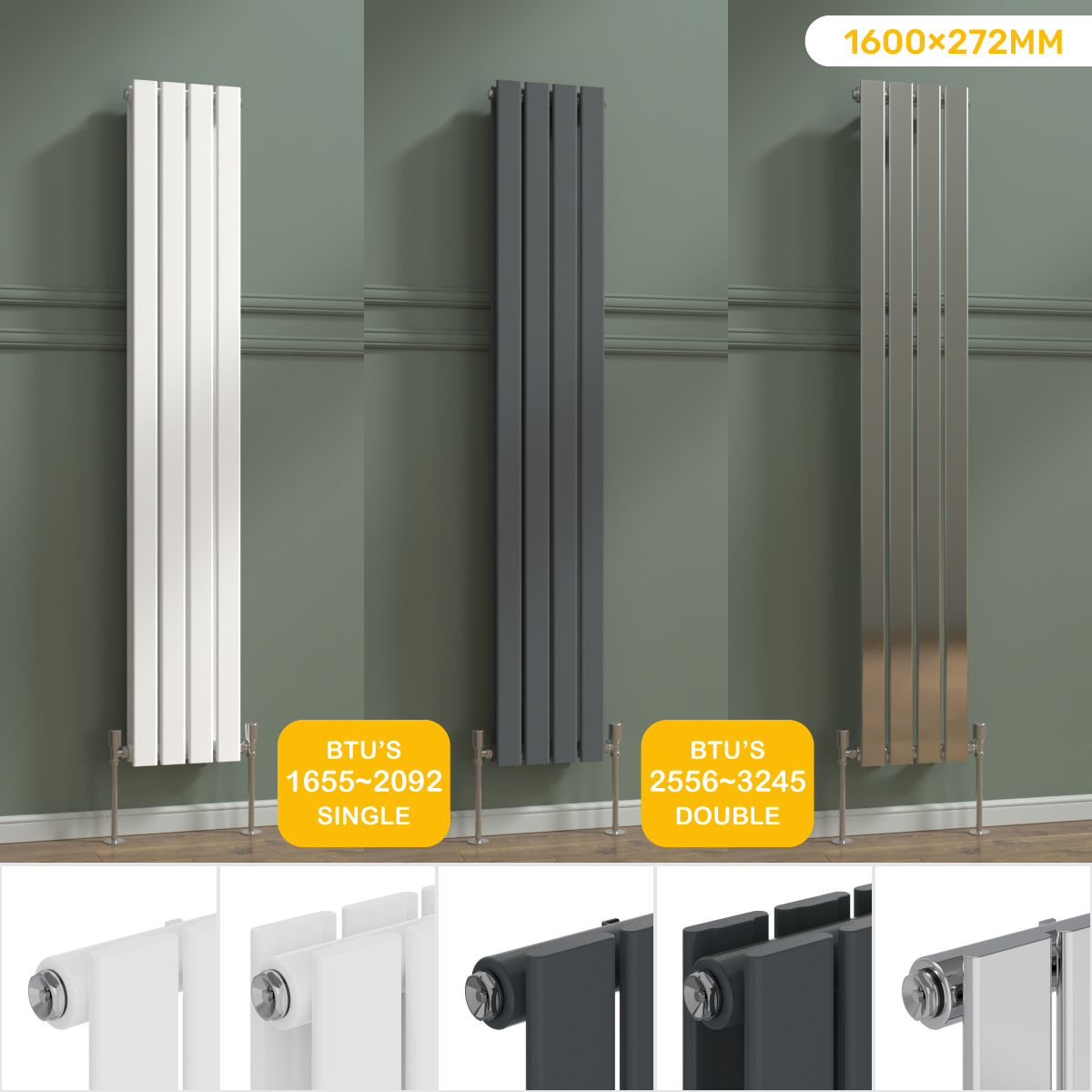 Vertical Designer Radiator Single Double Flat Panel Central Heating Tall Rads