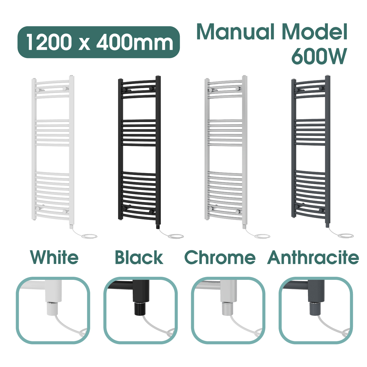 Prefilled Bathroom Electric Element Warmer Heated Towel Rail Radiator ...