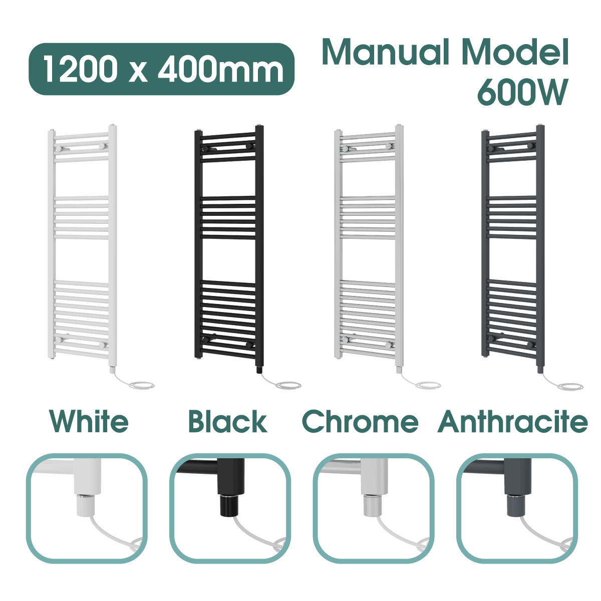 Prefilled Bathroom Electric Element Warmer Heated Towel Rail Radiator 200W-800W
