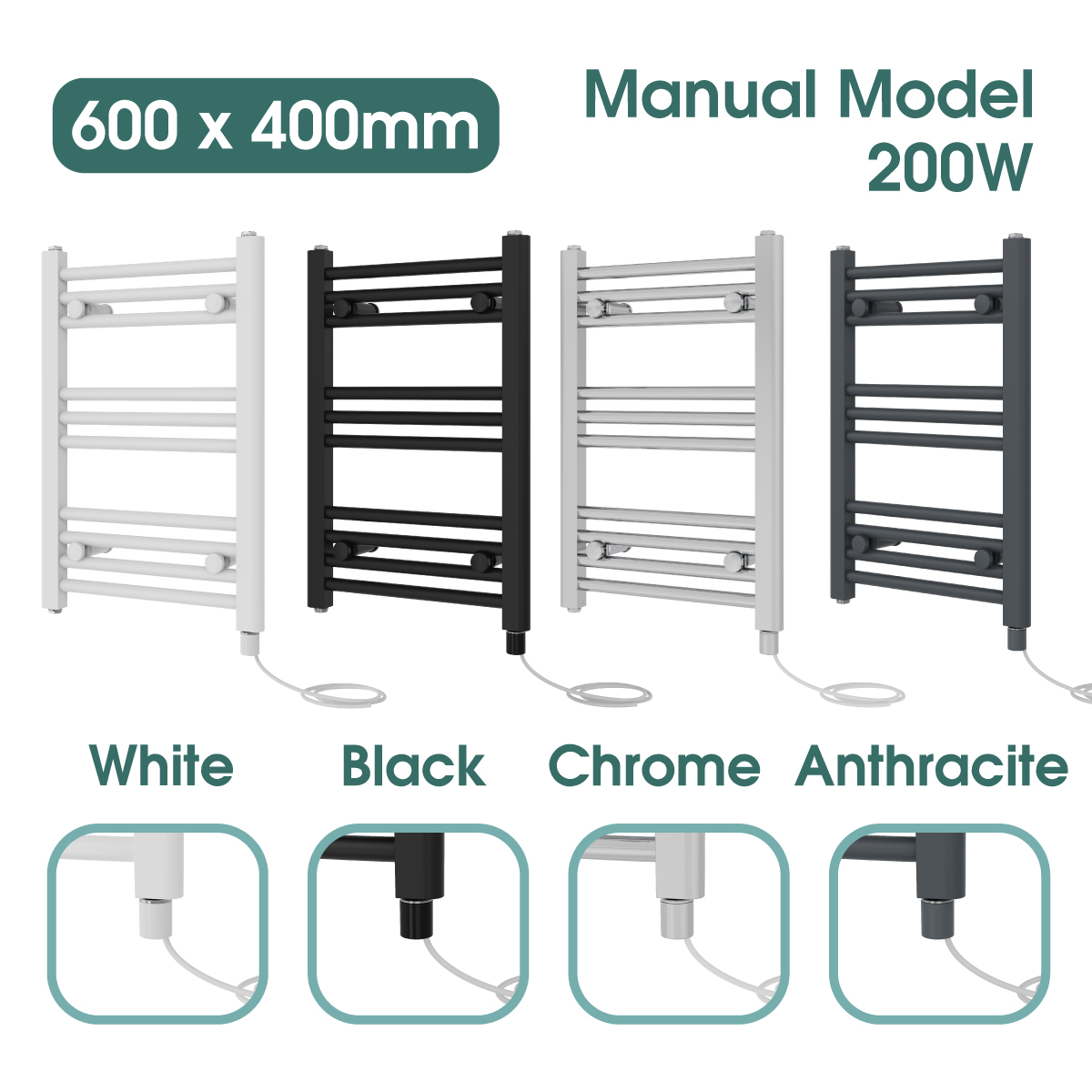 Prefilled Bathroom Electric Element Warmer Heated Towel Rail Radiator 200W-800W