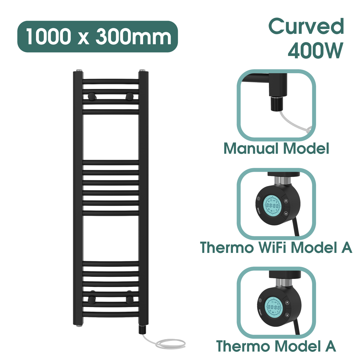 Black Prefilled Bathroom Electric WiFi Warmer Thermostatic Towel Rail Radiator - Picture 29 of 150