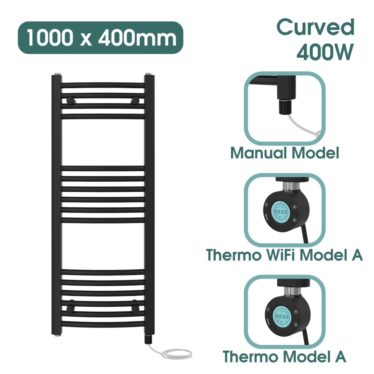 Black Prefilled Bathroom Electric WiFi Warmer Thermostatic Towel Rail Radiator - Picture 31 of 150