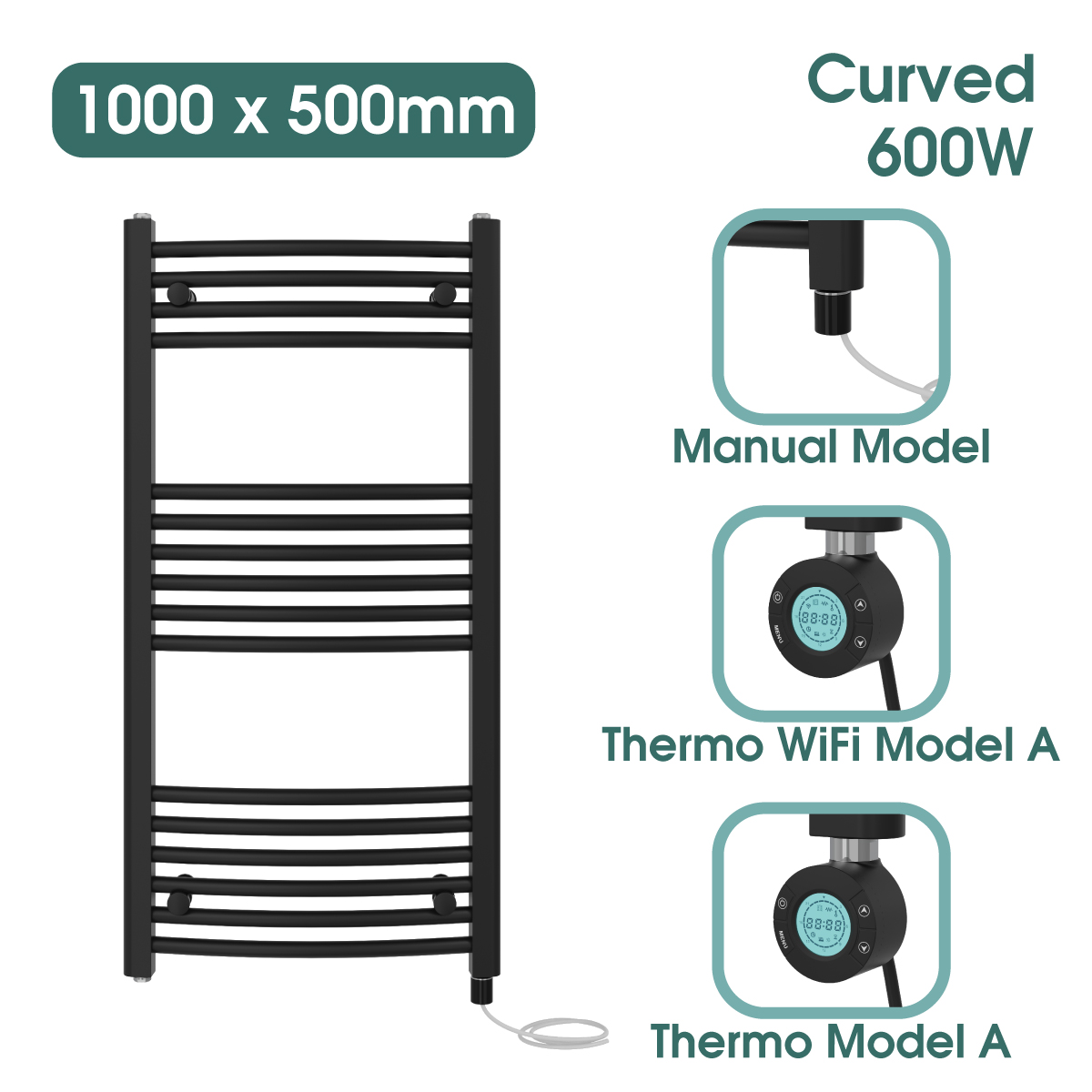 Black Prefilled Bathroom Electric WiFi Warmer Thermostatic Towel Rail Radiator - Picture 33 of 150