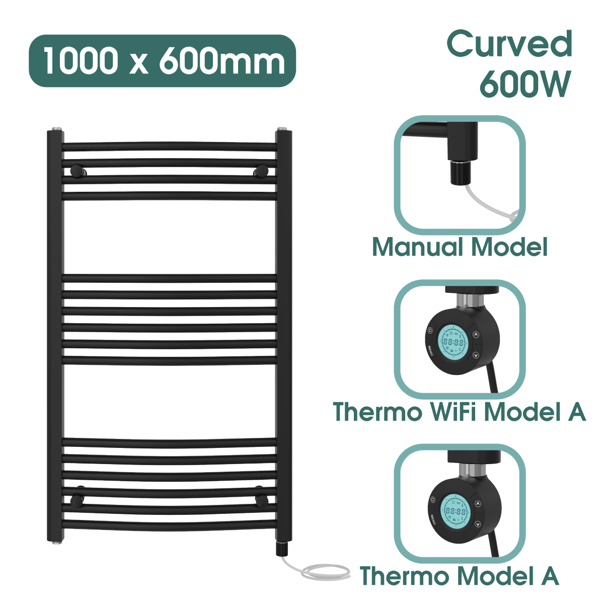Black Prefilled Bathroom Electric WiFi Warmer Thermostatic Towel Rail Radiator - Picture 35 of 150