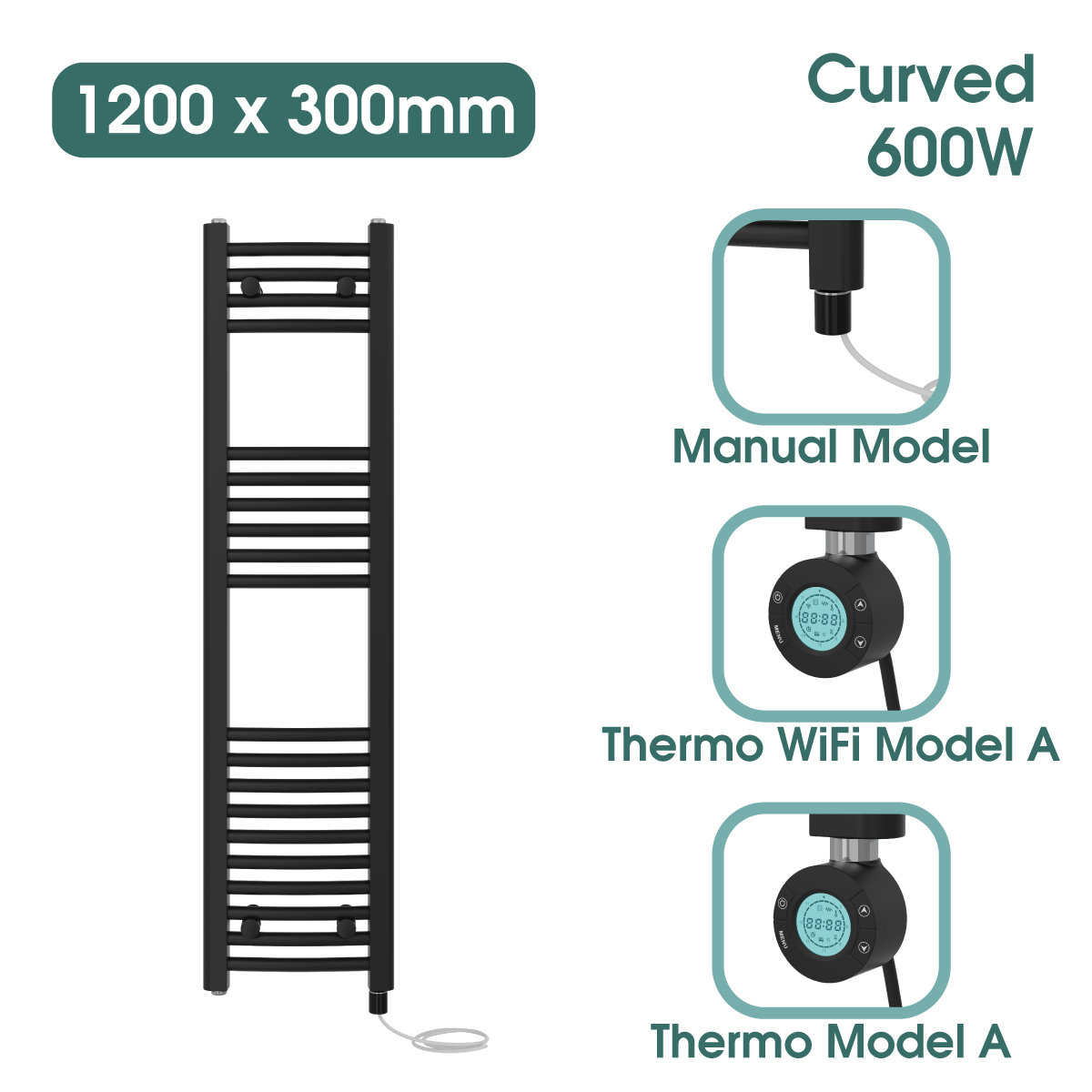 Black Prefilled Bathroom Electric WiFi Warmer Thermostatic Towel Rail Radiator - Picture 37 of 150