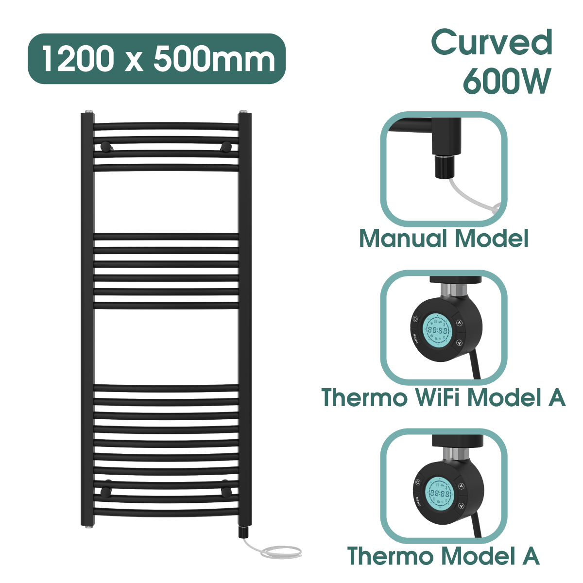 Black Prefilled Bathroom Electric WiFi Warmer Thermostatic Towel Rail Radiator - Picture 41 of 150