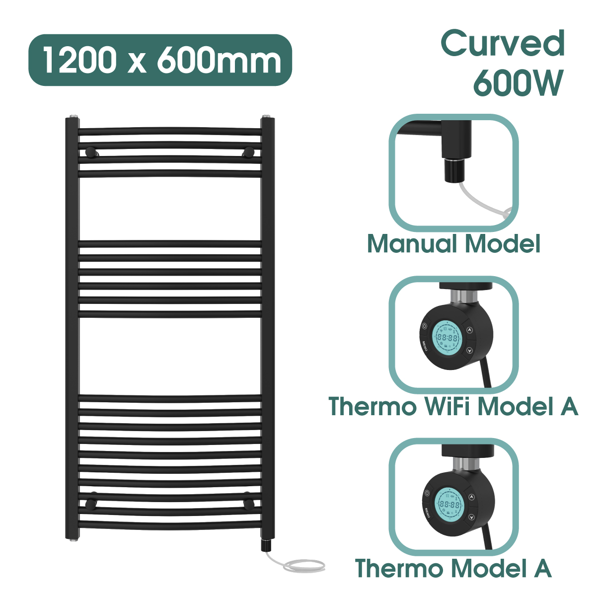Black Prefilled Bathroom Electric WiFi Warmer Thermostatic Towel Rail Radiator - Picture 43 of 150