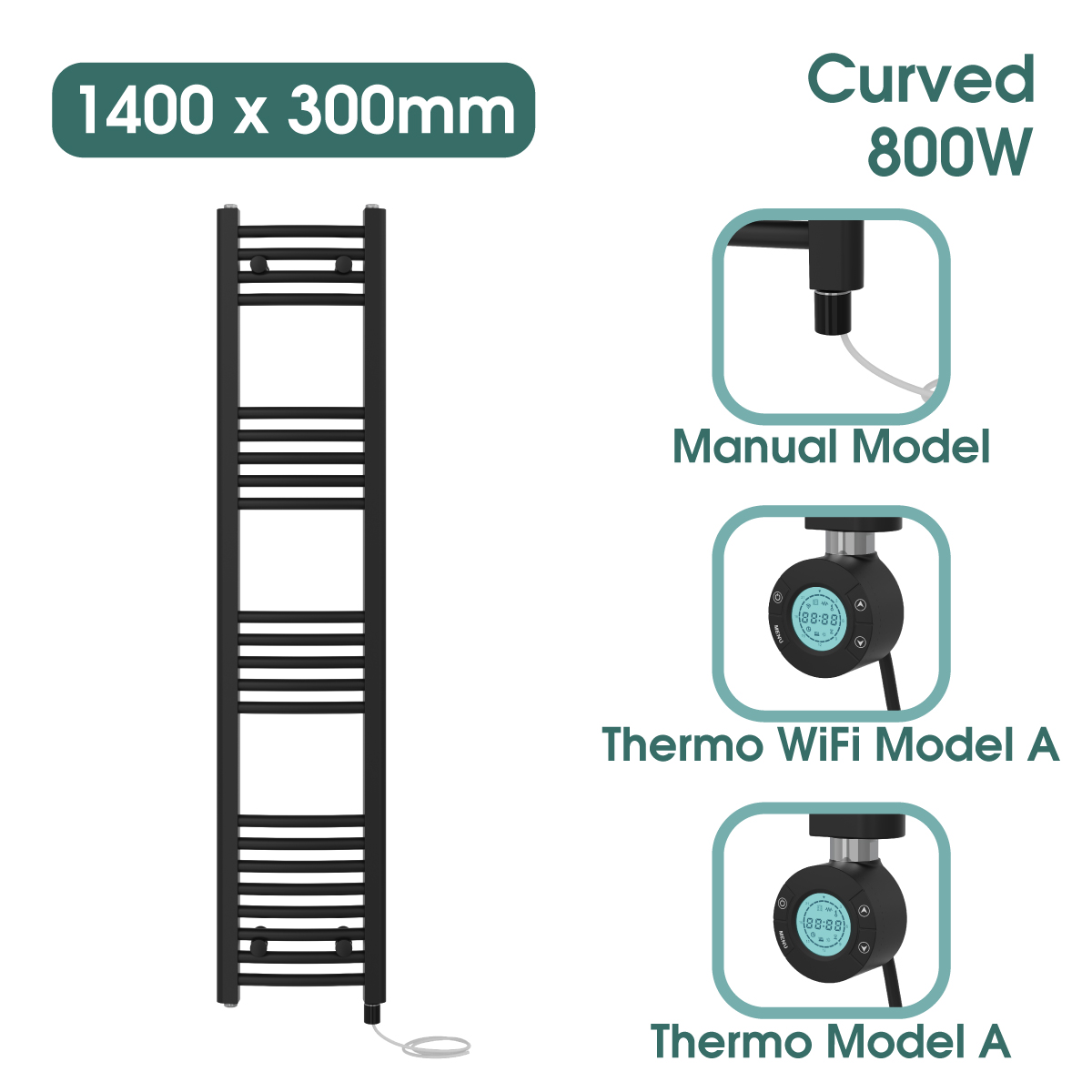 Black Prefilled Bathroom Electric WiFi Warmer Thermostatic Towel Rail Radiator - Picture 45 of 150