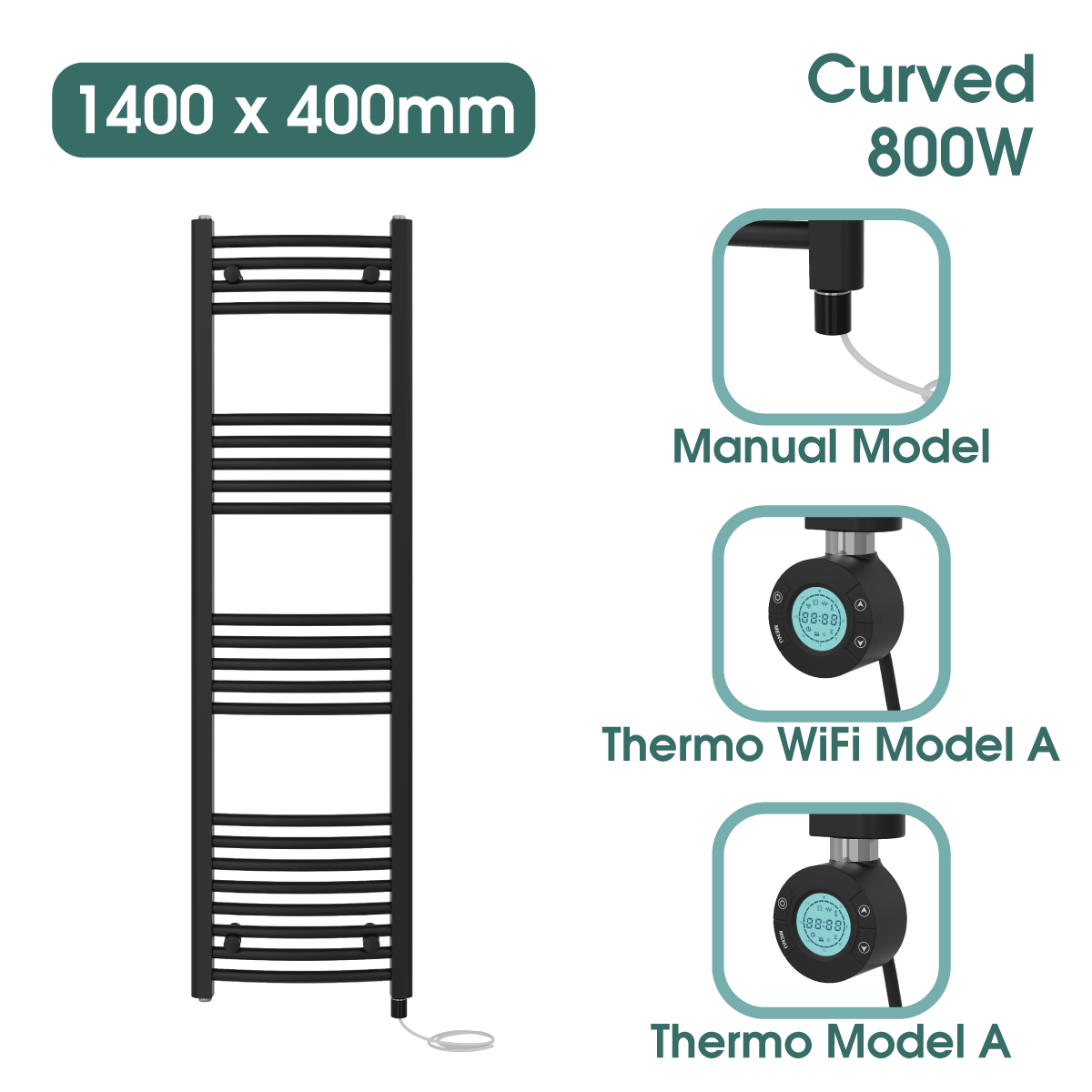 Black Prefilled Bathroom Electric WiFi Warmer Thermostatic Towel Rail Radiator - Picture 47 of 150