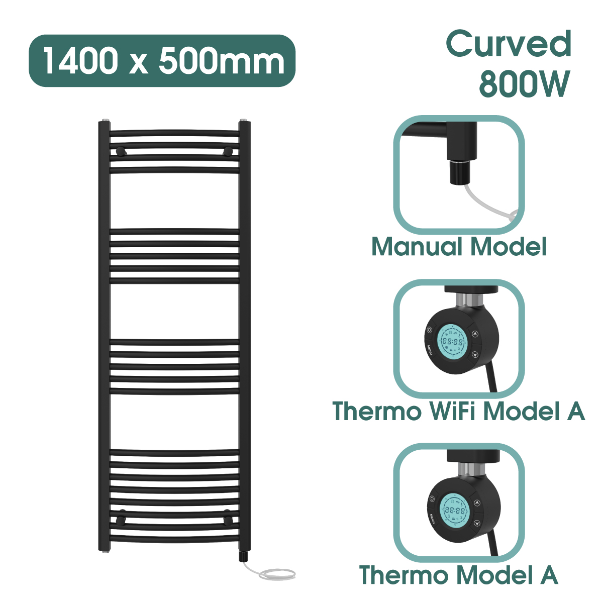 Black Prefilled Bathroom Electric WiFi Warmer Thermostatic Towel Rail Radiator - Picture 49 of 150