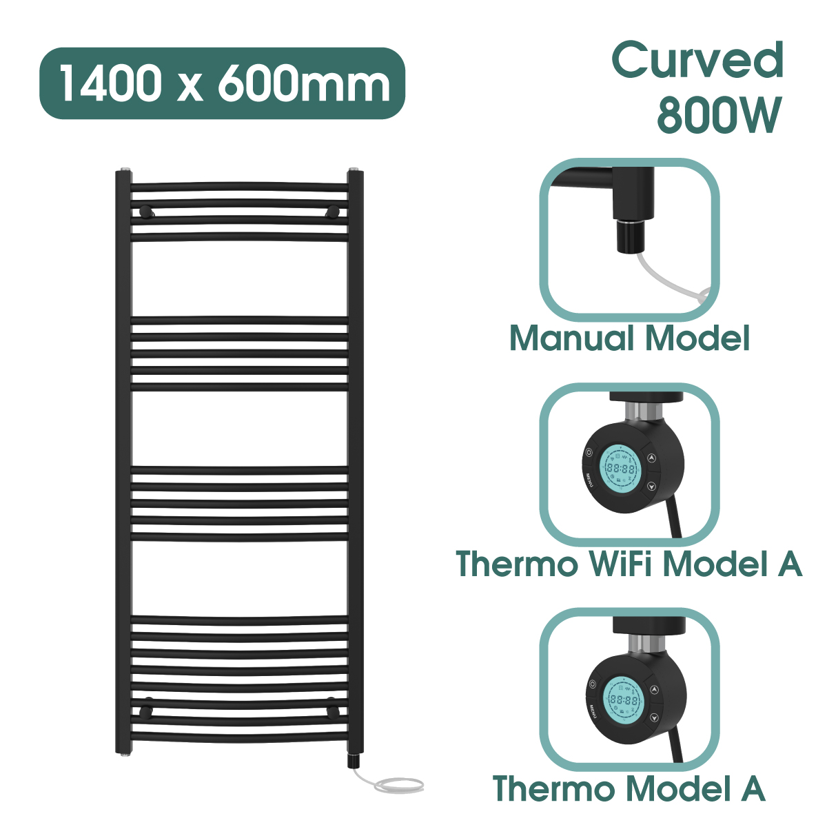 Black Prefilled Bathroom Electric WiFi Warmer Thermostatic Towel Rail Radiator - Picture 51 of 150