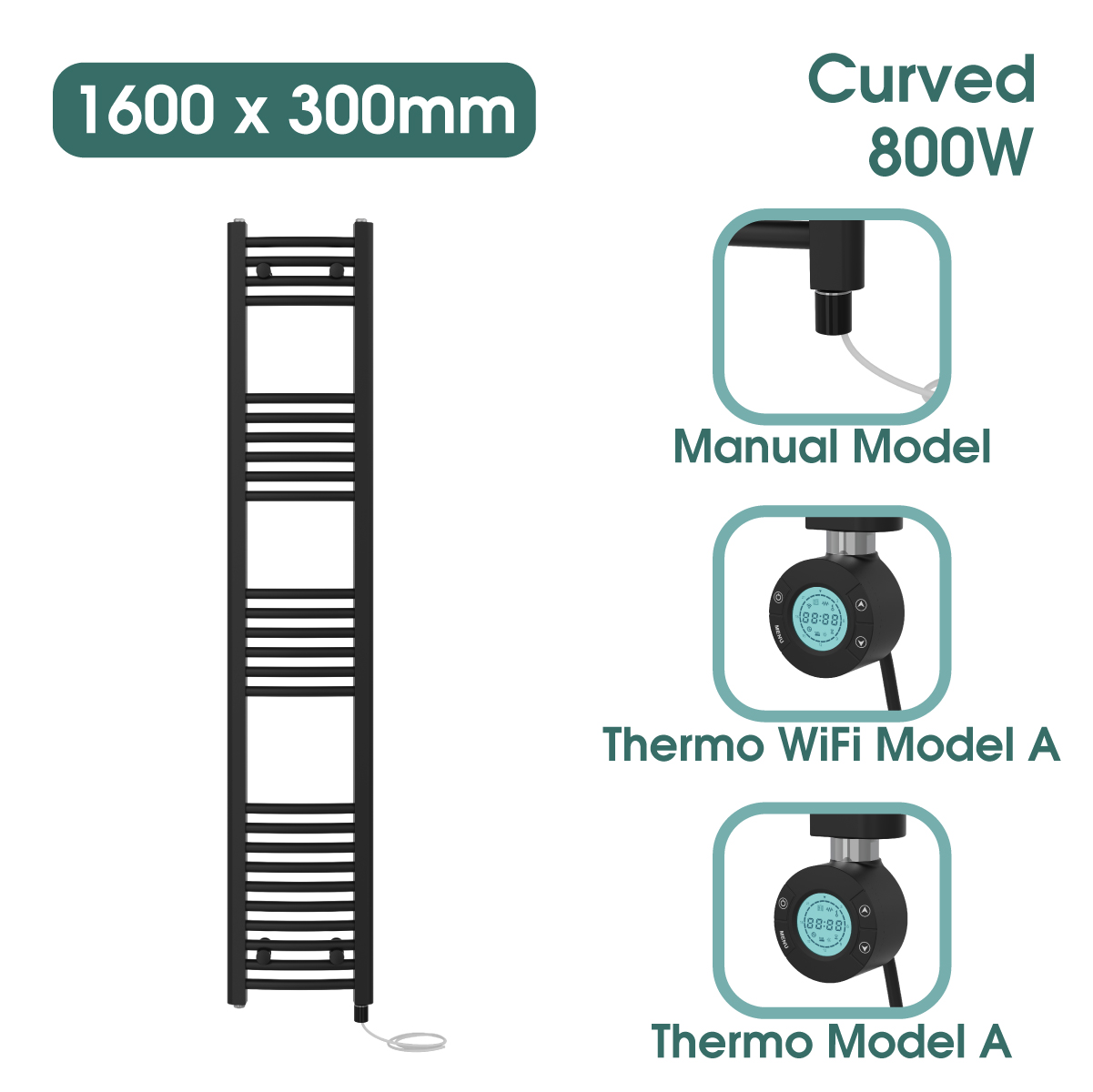 Black Prefilled Bathroom Electric WiFi Warmer Thermostatic Towel Rail Radiator - Picture 53 of 150