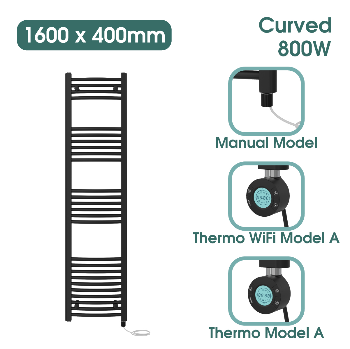 Black Prefilled Bathroom Electric WiFi Warmer Thermostatic Towel Rail Radiator - Picture 55 of 150
