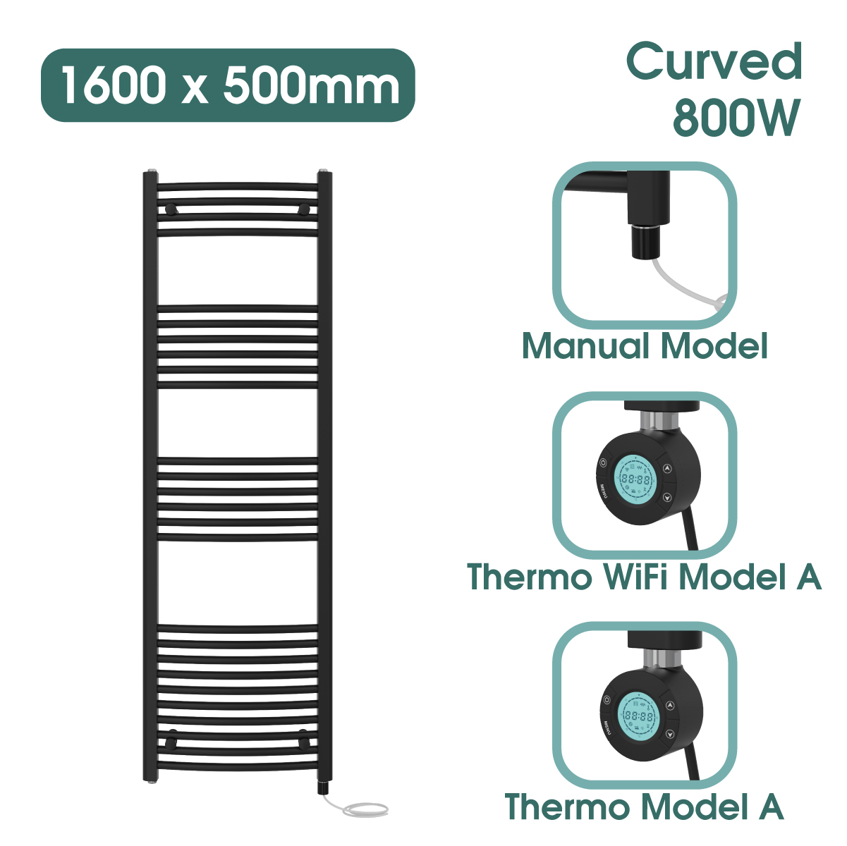 Black Prefilled Bathroom Electric WiFi Warmer Thermostatic Towel Rail Radiator - Picture 57 of 150