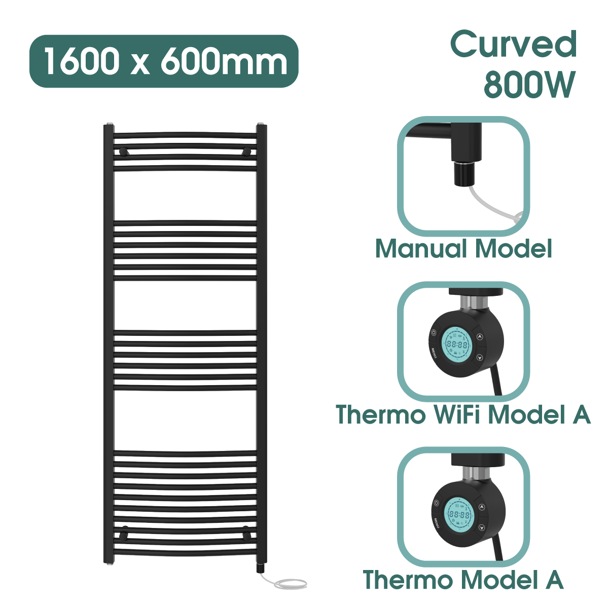 Black Prefilled Bathroom Electric WiFi Warmer Thermostatic Towel Rail Radiator - Picture 59 of 150