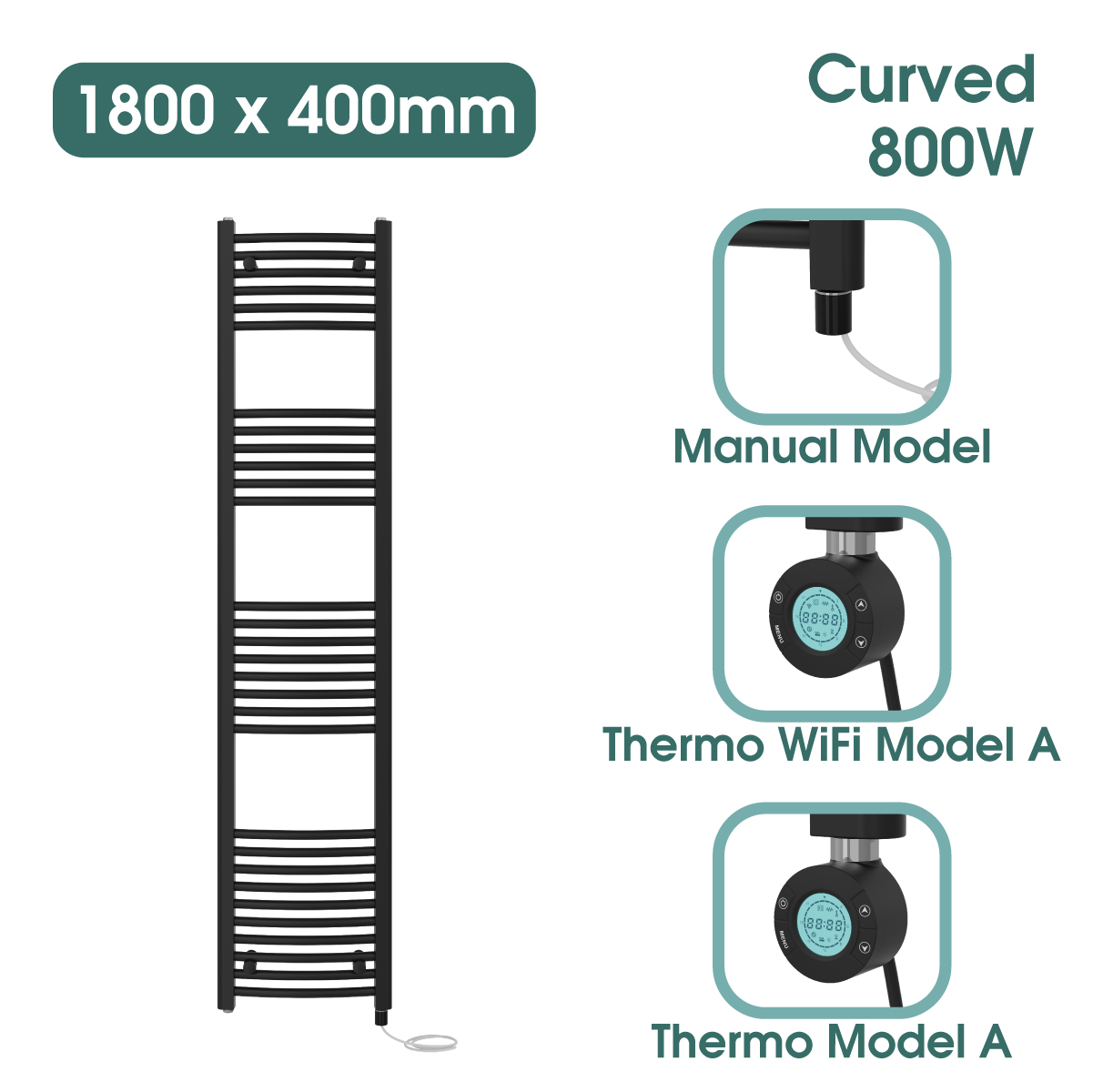 Black Prefilled Bathroom Electric WiFi Warmer Thermostatic Towel Rail Radiator - Picture 63 of 150