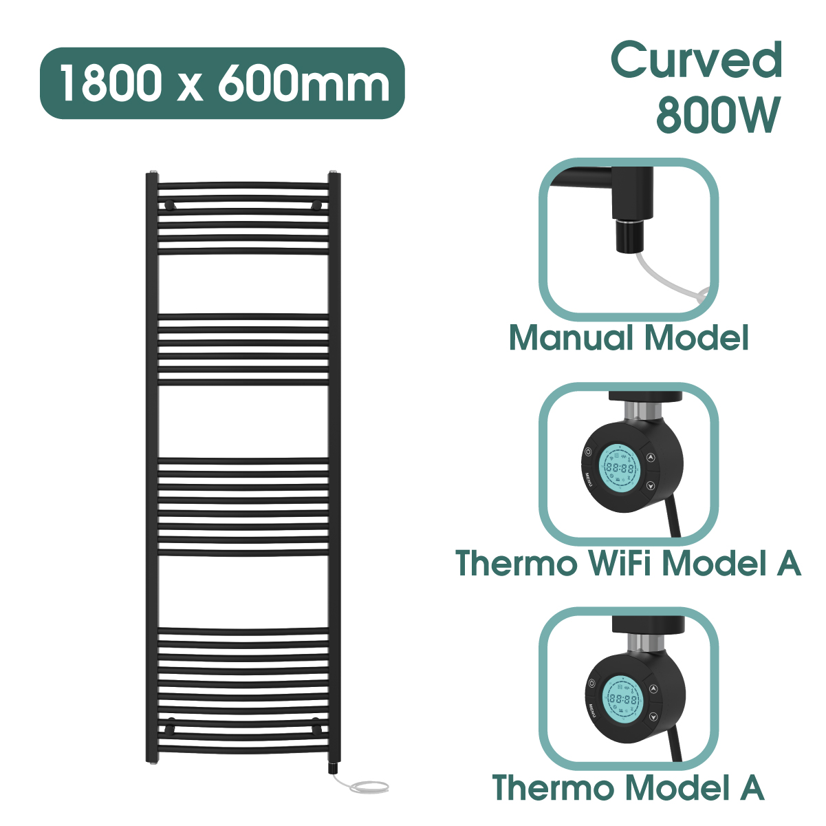 Black Prefilled Bathroom Electric WiFi Warmer Thermostatic Towel Rail Radiator - Picture 67 of 150