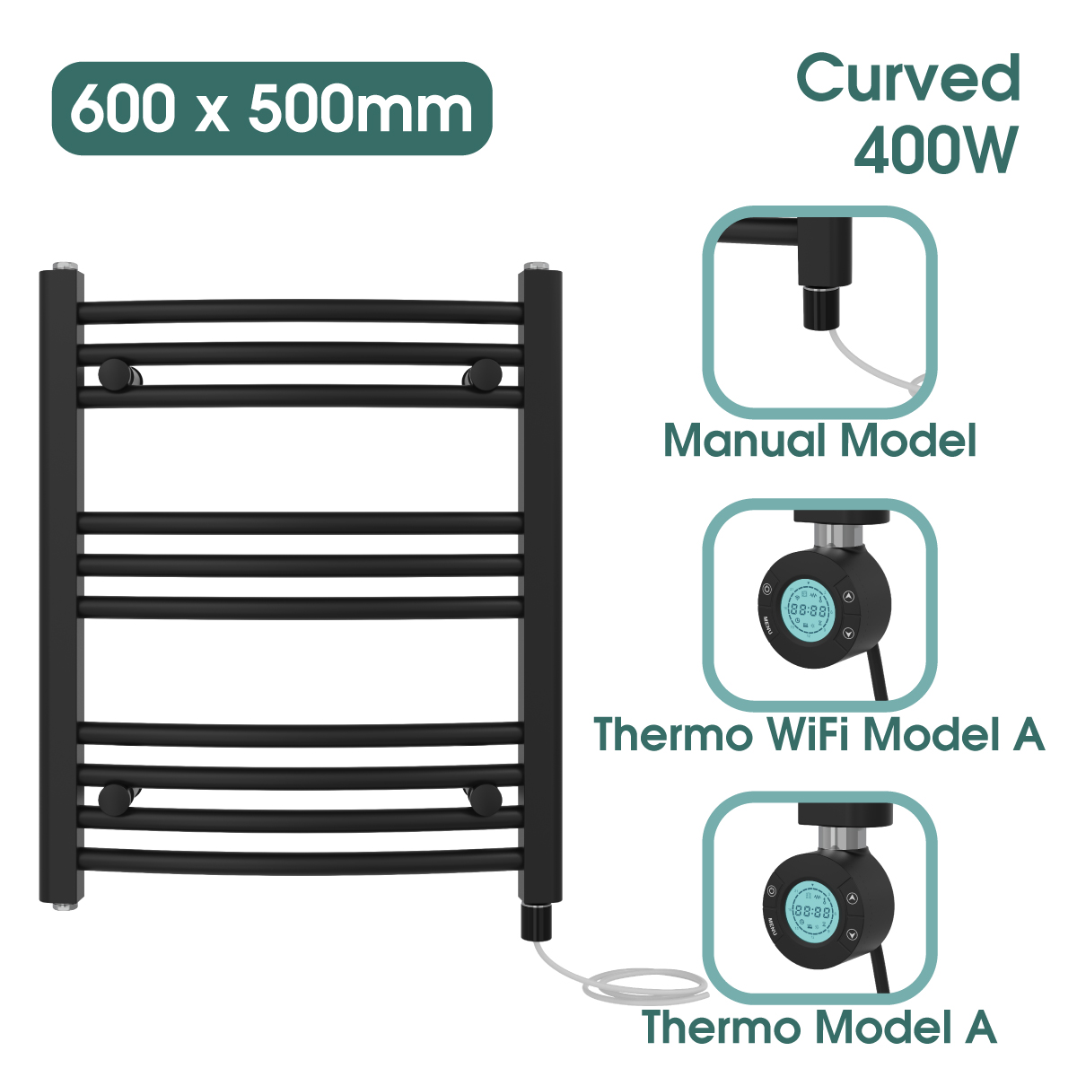 Black Prefilled Bathroom Electric WiFi Warmer Thermostatic Towel Rail Radiator - Picture 17 of 150