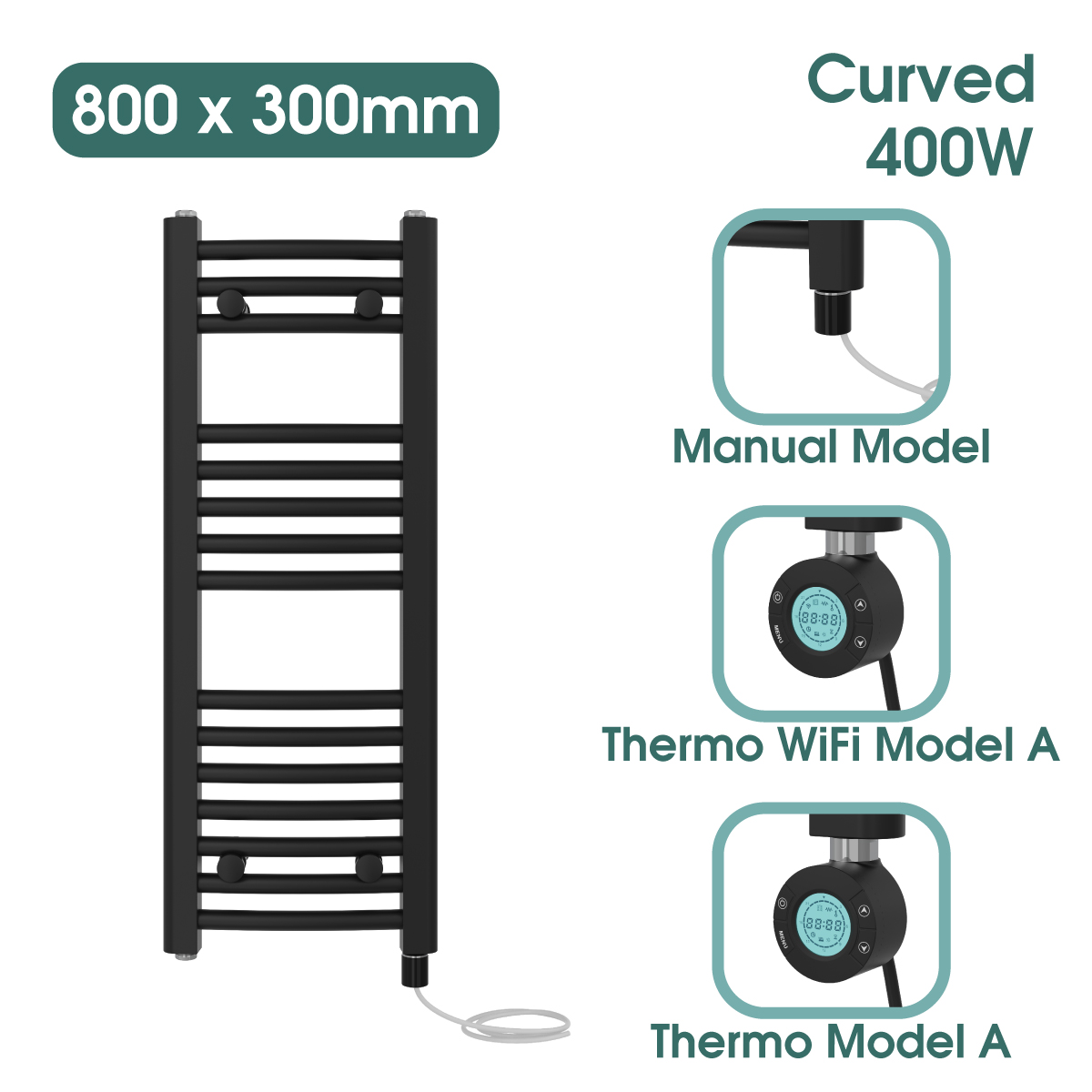 Black Prefilled Bathroom Electric WiFi Warmer Thermostatic Towel Rail Radiator - Picture 21 of 150