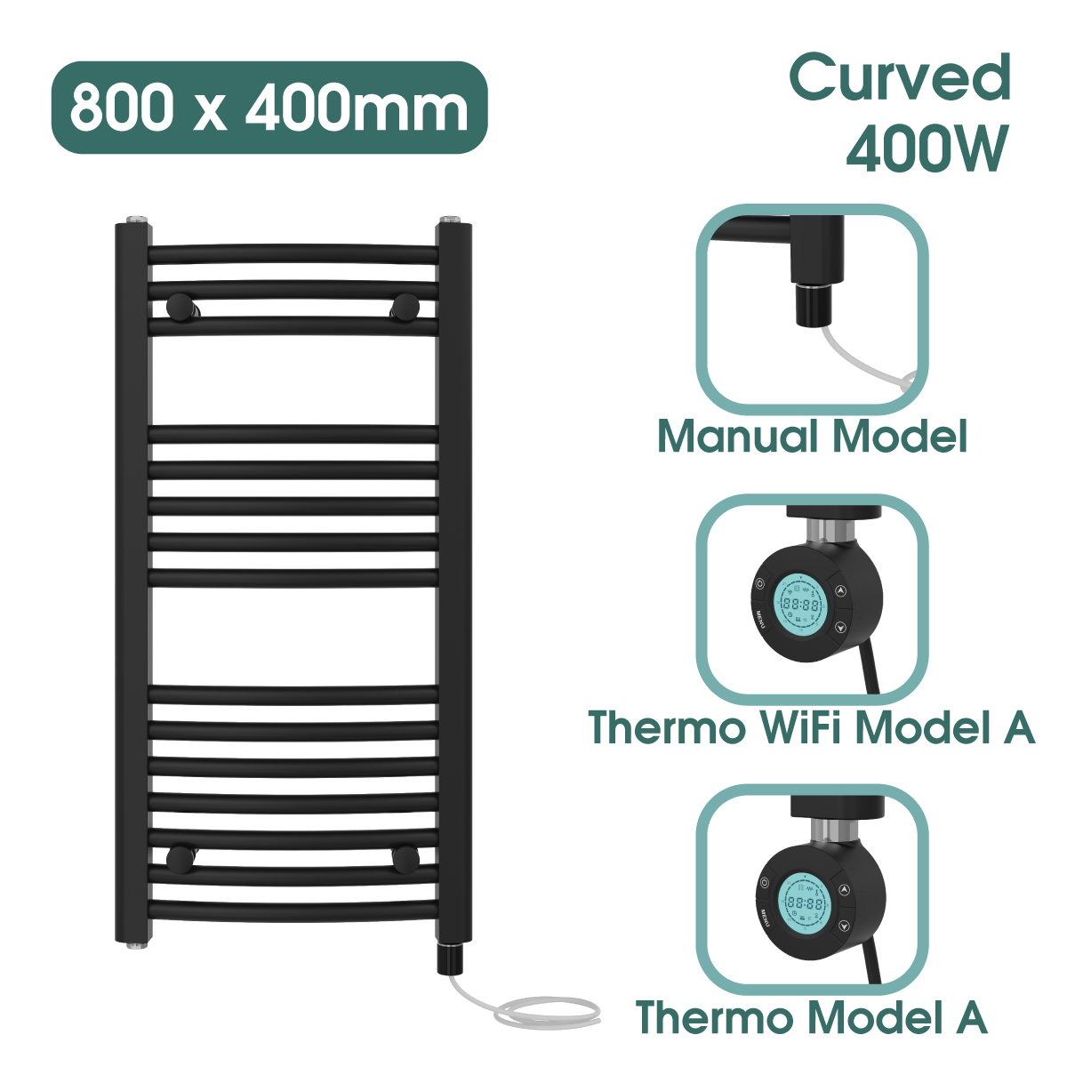Black Prefilled Bathroom Electric WiFi Warmer Thermostatic Towel Rail Radiator - Picture 23 of 150