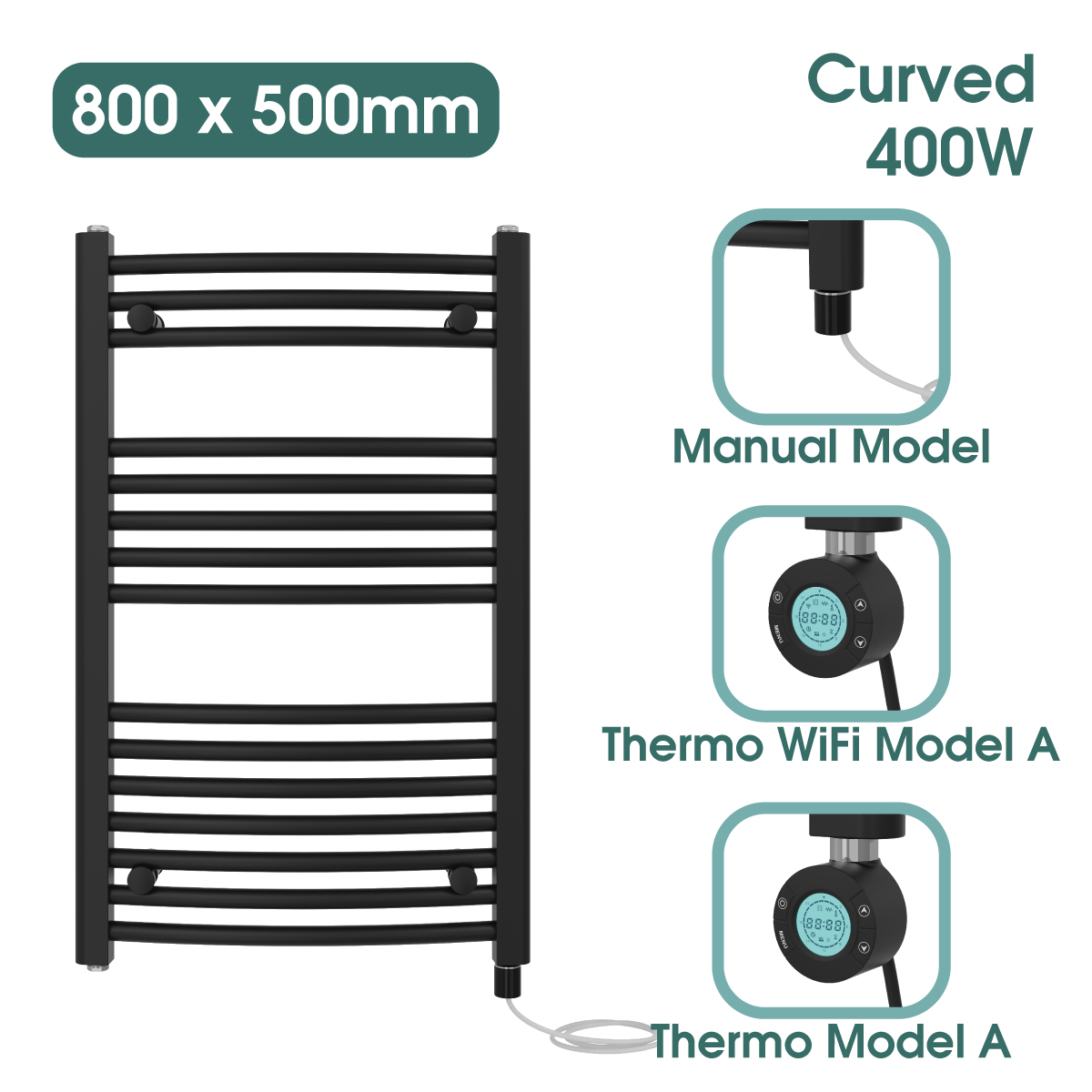 Black Prefilled Bathroom Electric WiFi Warmer Thermostatic Towel Rail Radiator - Picture 25 of 150