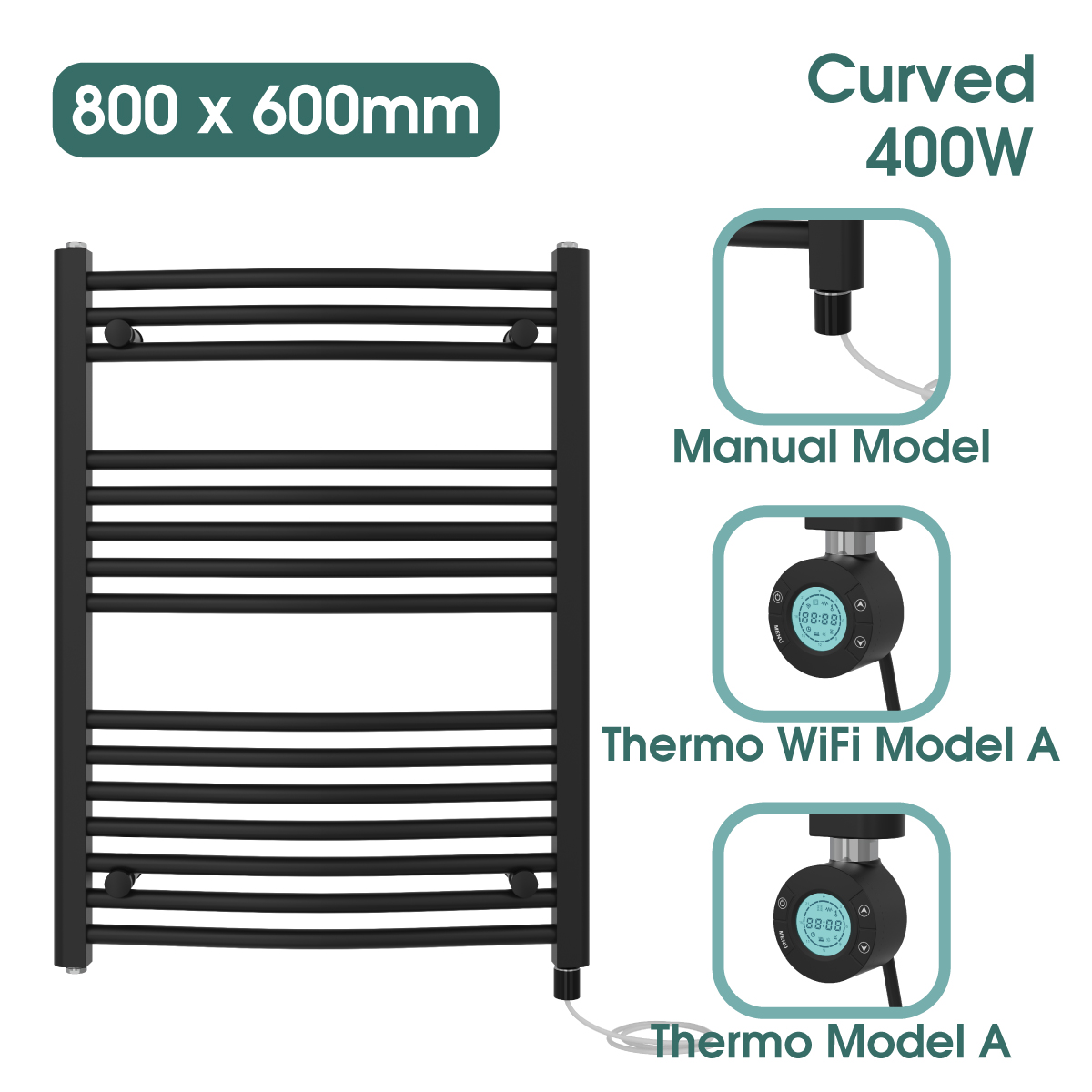 Black Prefilled Bathroom Electric WiFi Warmer Thermostatic Towel Rail Radiator - Picture 27 of 150