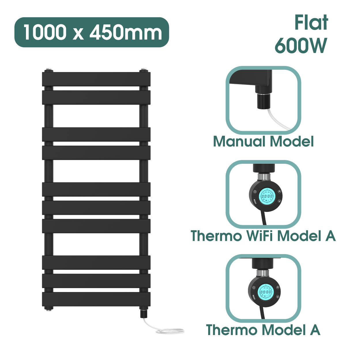 Black Prefilled Bathroom Electric WiFi Warmer Thermostatic Towel Rail Radiator - Picture 135 of 150