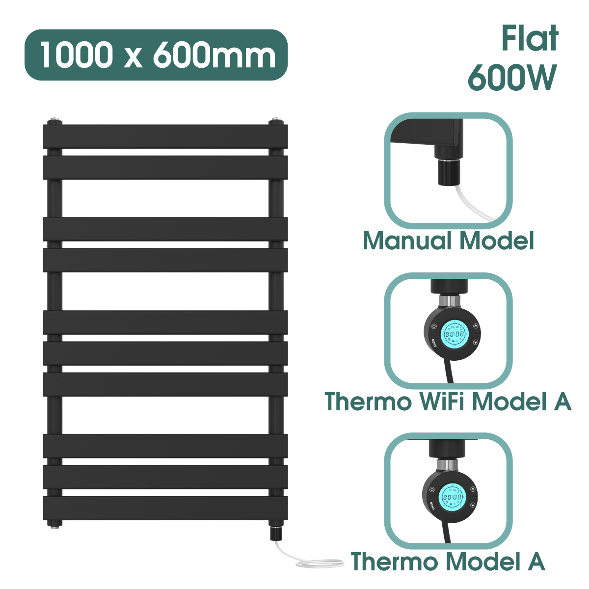 Black Prefilled Bathroom Electric WiFi Warmer Thermostatic Towel Rail Radiator - Picture 137 of 150