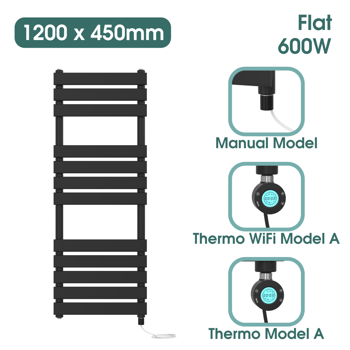 Black Prefilled Bathroom Electric WiFi Warmer Thermostatic Towel Rail Radiator - Picture 139 of 150