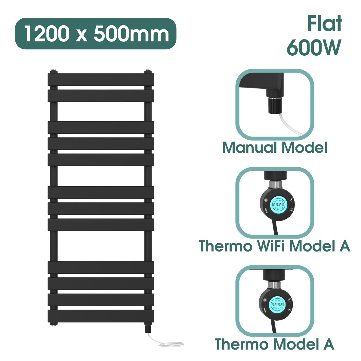 Black Prefilled Bathroom Electric WiFi Warmer Thermostatic Towel Rail Radiator - Picture 141 of 150