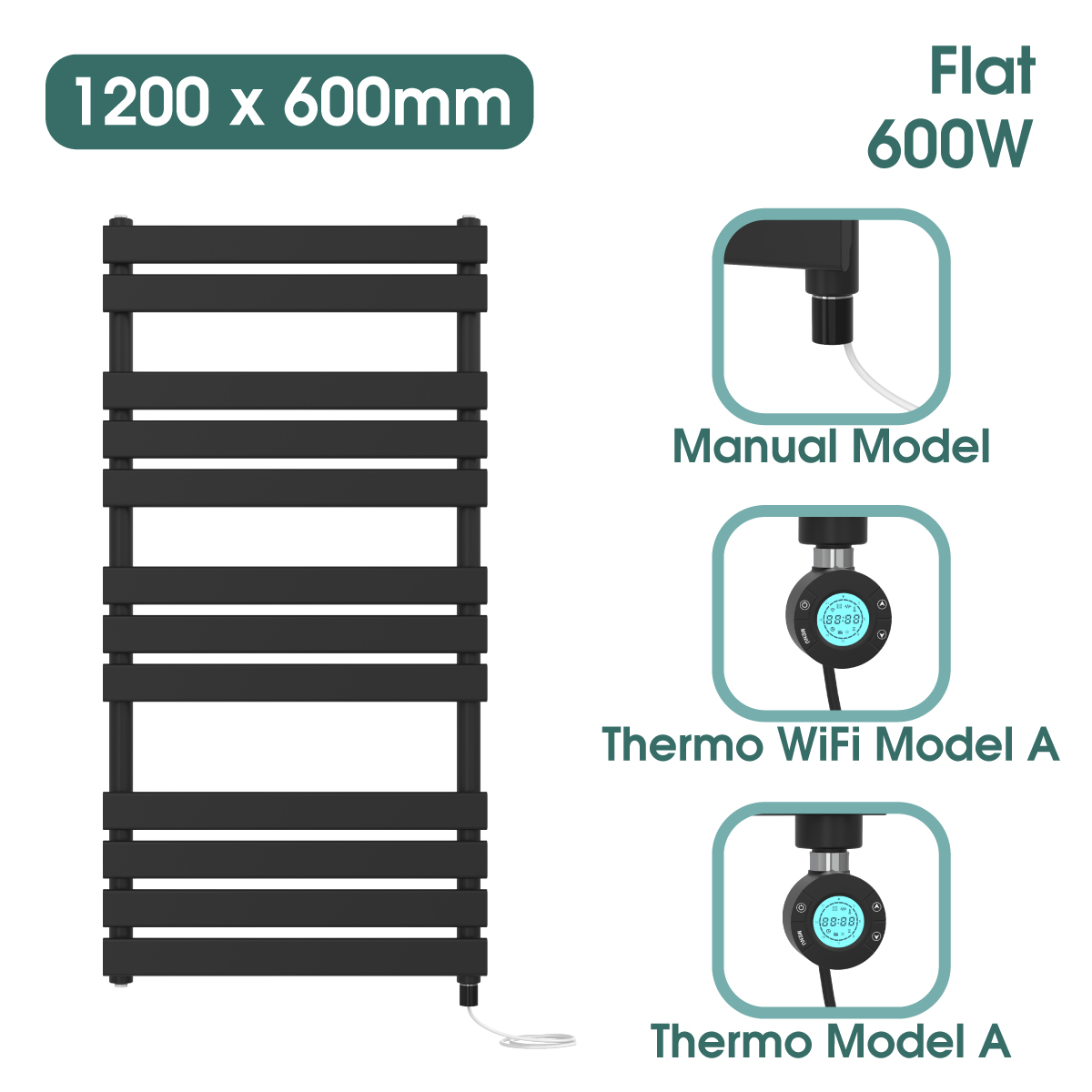 Black Prefilled Bathroom Electric WiFi Warmer Thermostatic Towel Rail Radiator - Picture 143 of 150