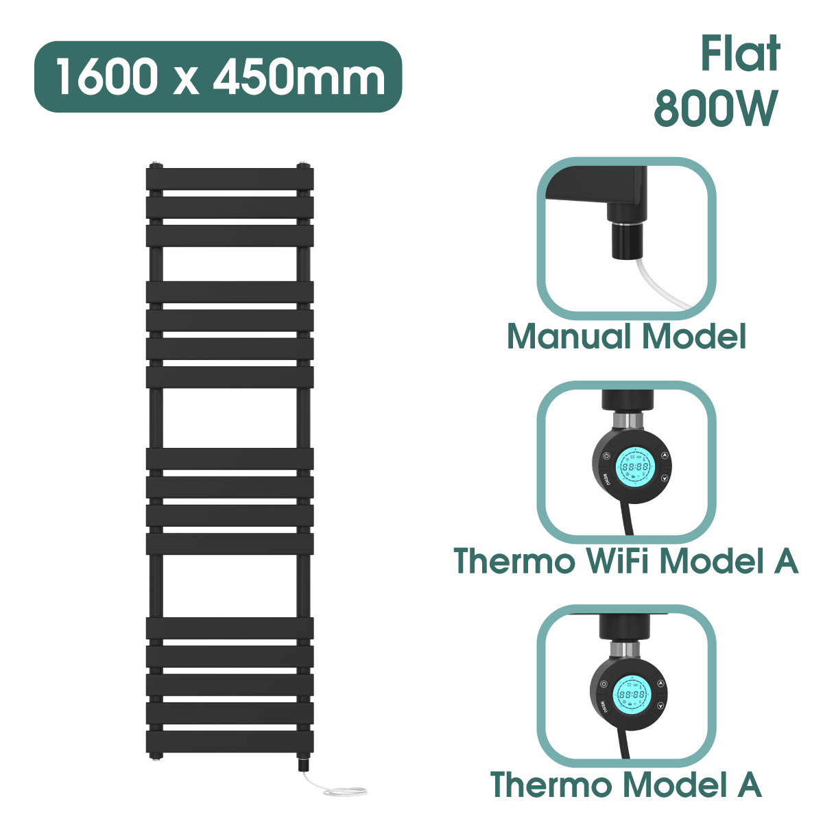Black Prefilled Bathroom Electric WiFi Warmer Thermostatic Towel Rail Radiator - Picture 145 of 150